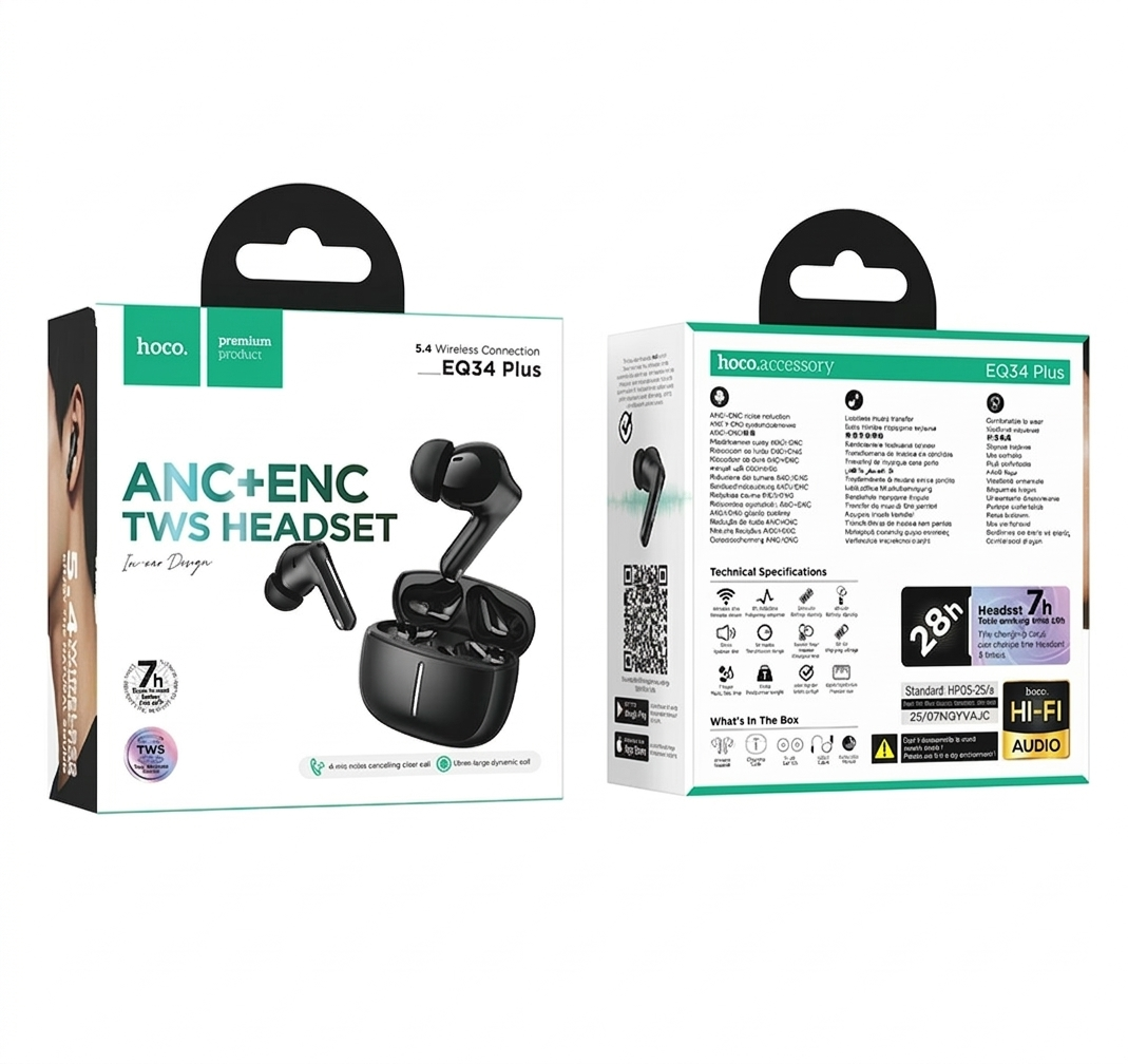 HOCO EQ34 Plus Rima ANC True Wireless Earbuds – Bluetooth 5.4 Noise Cancelling Headset